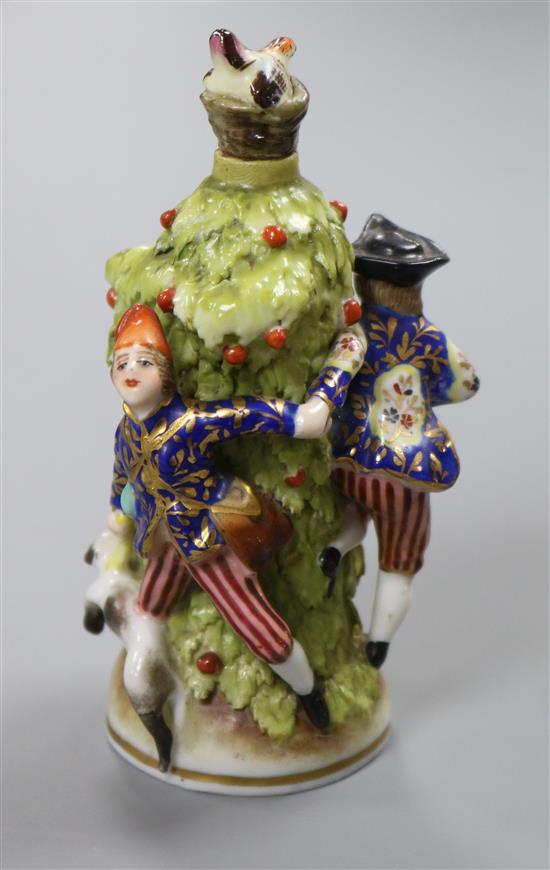 A Sitzendorf ceramic figural scent bottle and lid height 9.5cm